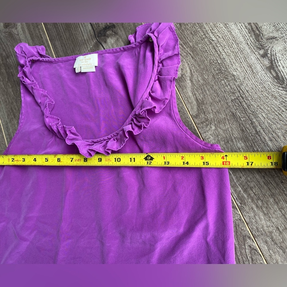 Kate Spade 100% SILK “live colorfully” fuchsia/purple ruffled collar tank blouse - Picture 6 of 6